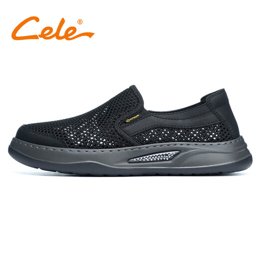 策乐网面鞋男2025夏季新款大网眼透气男士轻便套脚鞋子舒适宽头男鞋 黑色 42