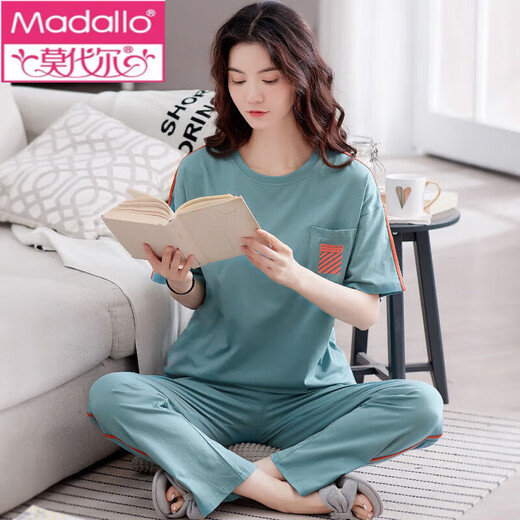 Modal cotton pajamas women's summer short-sleeved trousers suit cotton summer thin casual home clothes can be worn 2652 purple L (100-120Jin[Jin equals 0.5 kg])