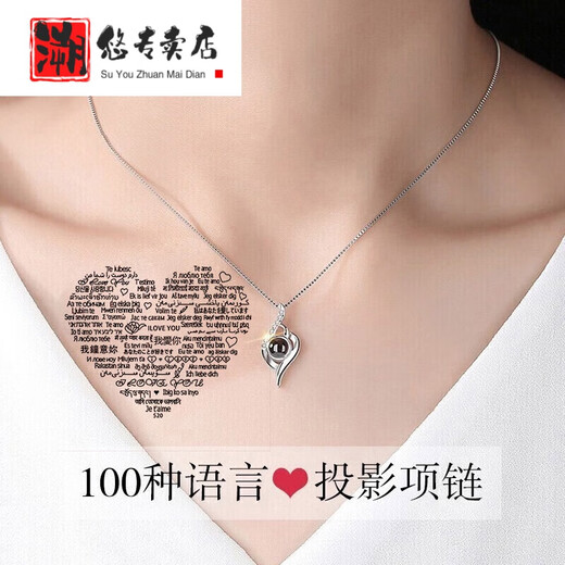 溯悠投影银项链女100种语言定制吊坠锁骨链老婆情人节生日礼物送女友 D695投影彩图版(模块+彩图)
