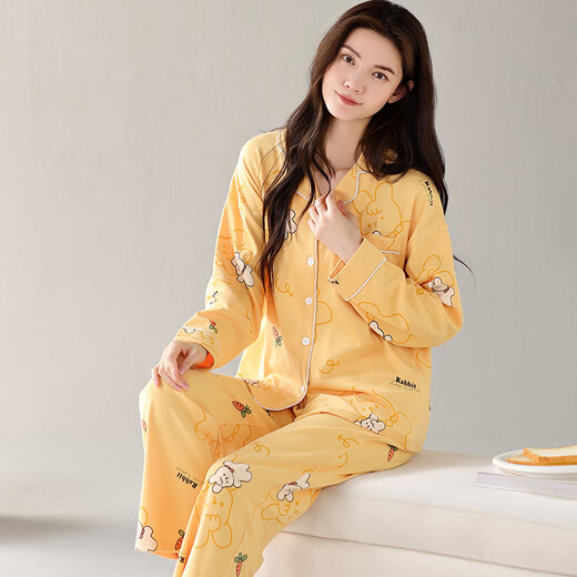 Catman 2025 new pajamas for women in spring and autumn Xinjiang cotton long sleeves trousers autumn women cute casual home 9249 M [Suggested 80-100Jin [Jin equals 0.5 kg]]