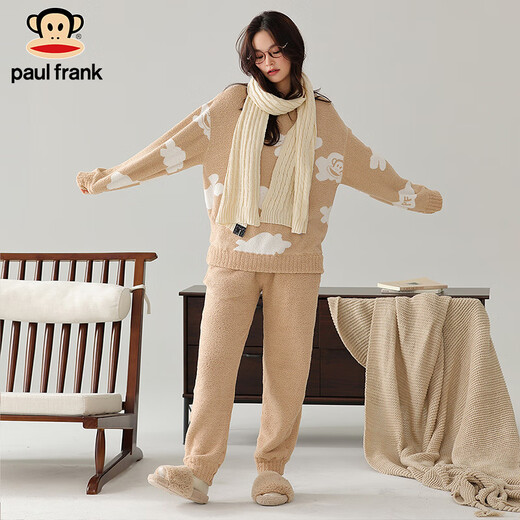 PAUL FRANK Big Mouth Monkey Winter Half Velvet Pajamas Women's Autumn and Winter Home Clothes Men's Coral Velvet Couples Can Wear Outside Home Suits