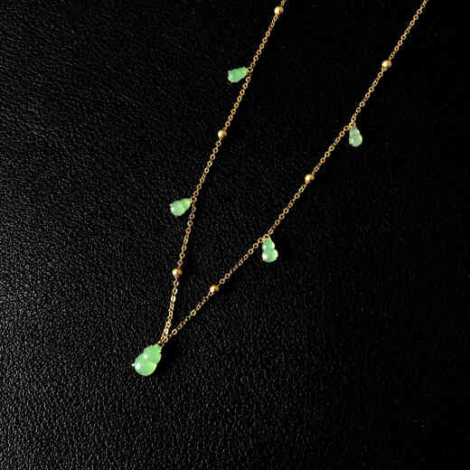 Pu Lian Wufu Necklace Natural Jade Myanmar A Goods Gourd Yang Green Ice Type 18k Gold Inlaid Jade Pendant Lock Gift Sweet Yang Green