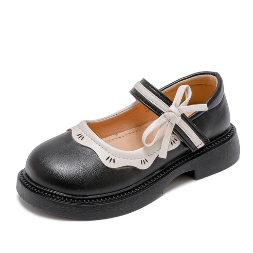Ziyu Girls' Princess Shoes Summer Soft Sole Children's Little Leather Shoes with Dress Performance Bow Black Fashionable Non-Slip Single Shoes 832 Black 35 Inner Length 21.4cm