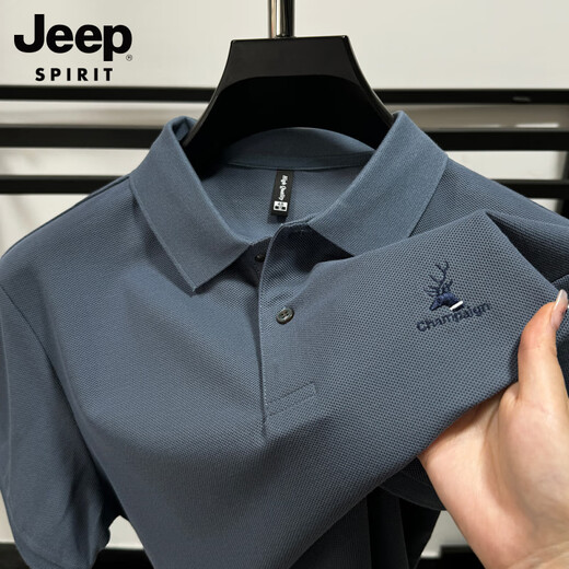 JEEP SPIRIT Polo de algodón pesado Jeep para hombre, camiseta de manga corta de algodón piqué de verano, camiseta holgada transpirable de tendencia de moda con abertura negro XL /52