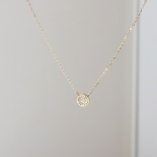 Oyin Korean pure 14K gold necklace for women mini beanie micro inlaid round diamond K gold clavicle chain necklace necklace full length 42cm