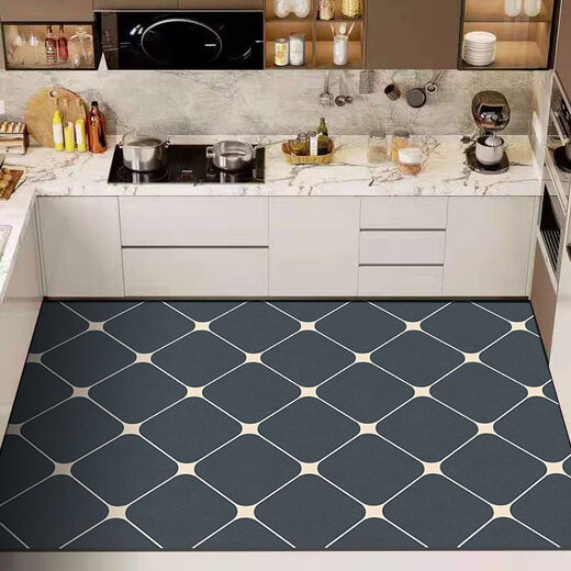 Xuxian floor mats, kitchen floor mats, stain-resistant mats, household anti-slip carpets, water-absorbent and oil-proof, large-area custom-made foot mats, black kitchenware, 100*160cm, waterproof and anti-scalding