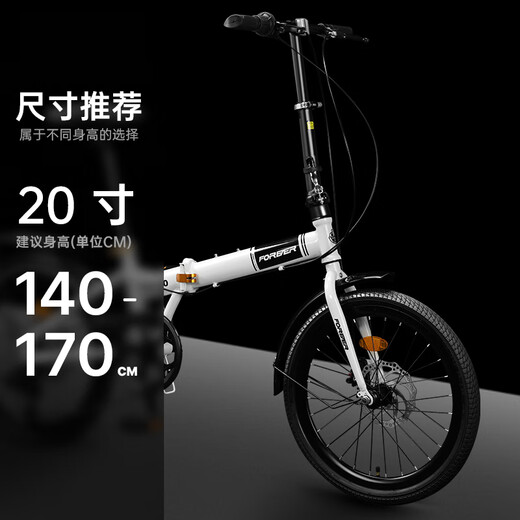 FOREVER Folding Bikes for Children and Children, Mountain Bike Portable Shimano Speed ​​Bike Silver Gray 20 Inch Single Speed