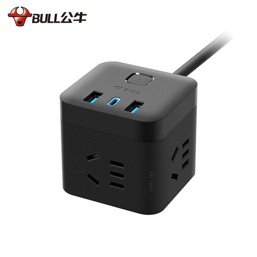 BULL (BULL) 30WPD Apple Quick Charging Rubik's Cube Socket / Plug Board / Plug Strip / Dormitory Household Wiring Board 1C2A+3 Jacks Full Length 1.5 Meters GNV-UU2303H Master Control Switch