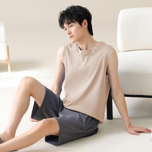 Septwolves printemps et d'été Nouveaux vêtements pour hommes pour hommes en coton pur en coton d'été shorts sans manches pyjamas peut être en plein air 02J13657 masculin L