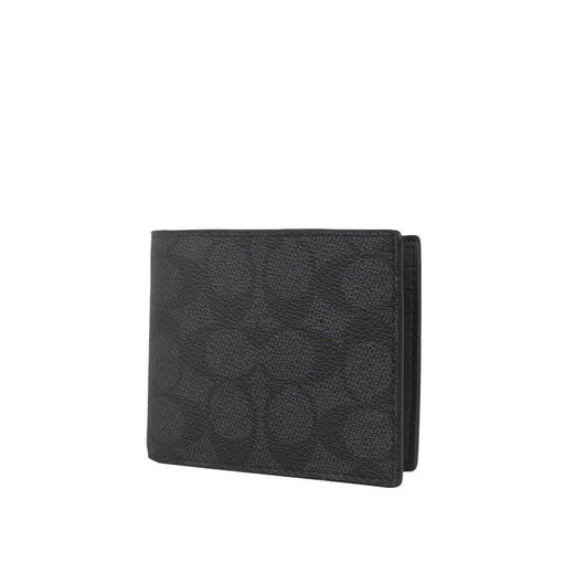 CoaCH (COACH) Men's Practical Light Luxury Short Wallet Casual and Versatile Folding Wallet Card Package Gift for Boys Black and Gray CY394QBMI5