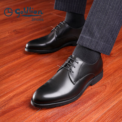 Goldlion Men's Shoes Business Formal Shoes Autumn and Winter Soft Banquet Wedding Shoes Comfortable Derby Leather Shoes 50274043201A Black 42