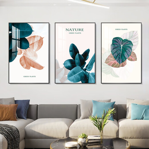 Gemälde von Dafen Nordic Wohnzimmer Dekoration Gemälde Einfache moderne Sofa Hintergrund Wanddekoration Hängende Gemälde Kleine frische Triptychon-grüne Pflanzen Wandgemälde 6736-s/63502/12859 50*70 Klassische schwarze Rahmenöl Leinwand Bild