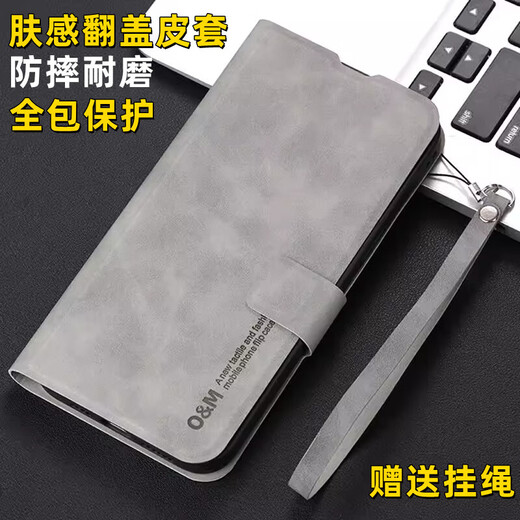 Jiangke eignet sich für Apple 14Pro-Handyhülle, All-Inclusive-Clamshell-Lederhülle, neue hautähnliche Schaffellleder-Anti-Fall-Schutzhülle, Business-High-End-Light-Luxus-tragbarer Ständer mit Steckkarte für Herren, Apple 14Pro Graphitgrau, All-Inclusive-Clamshell-Lederhülle mit Lanyard