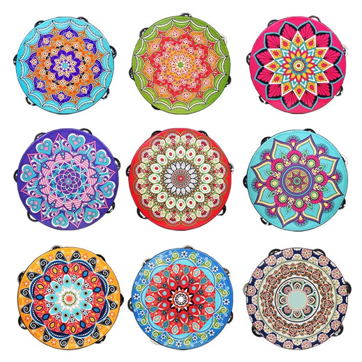 网童奇贝铃鼓舞蹈道具新疆维族手鼓专业打击乐器考级幼儿园儿童敦煌手拍鼓 【彩虹】8英寸直径20cm