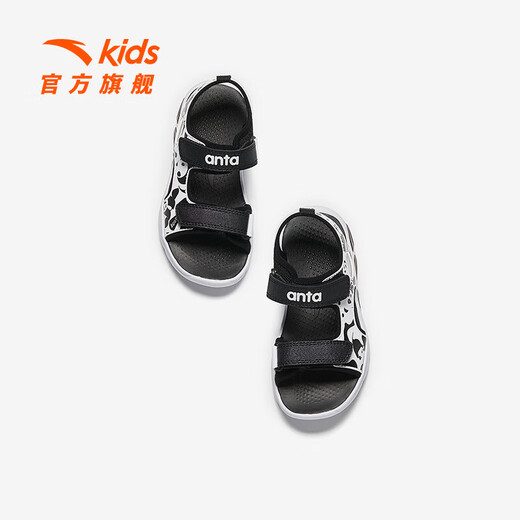 Anta children's sandals boys open-toe beach shoes 2024 summer new Velcro casual breathable outdoor sandals Anta white/black-3 32