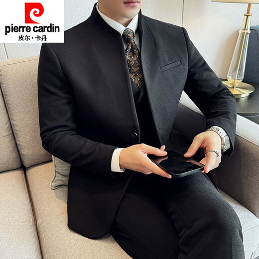 Pierre Cardin high-end stand-up collar tunic jacket for men 2025 spring and autumn new business casual style suit new Chinese suit black single-piece suit M 85-105Jin Jin is equal to about 0.5 kg