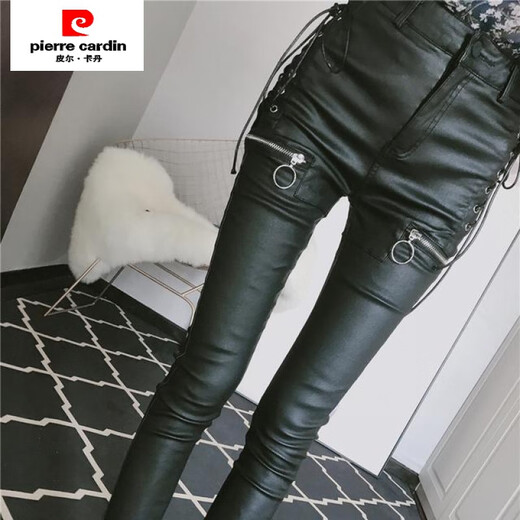 Pierre Cardin Internet Celebridades Pantalones para mujeres Femeninos Autumnia e invierno Estilo coreano Correa apretada Zipper más Pantalones de cuero Velvet Leggings de cintura Alta Penche Pencil PIEL PIELO/Pantalones de cuero Pantalones de cuero [Estilo 9928] Además de Velvet M [95-105Jin [Jin equivale a 0.5 kg]] El código de la tarjeta