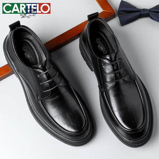 CARTELO men's leather shoes cowhide business casual leather shoes men's British thick-soled men's wedding shoes work shoes 9788 black 39
