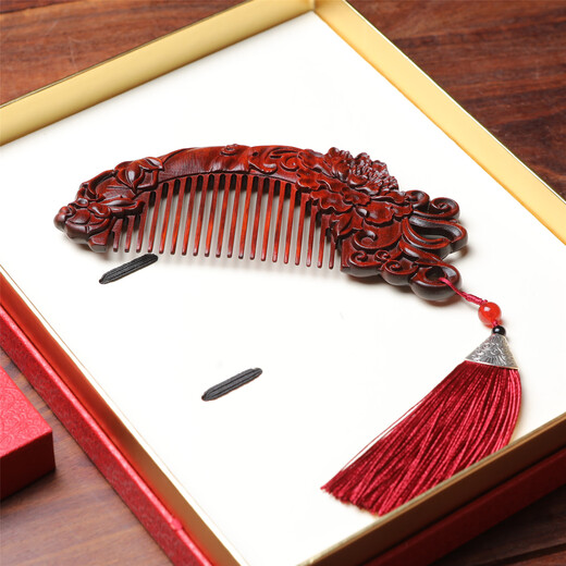 梦君宸小叶紫檀发簪红木牡丹花开富贵美发梳子520生日情人节礼物套装 繁花如你-发簪