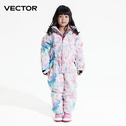 Vector儿童滑雪服套装女童连体加厚外套保暖防水防风透气户外滑雪衣雪裤 粉紫星空-儿童连体滑雪服 130cm