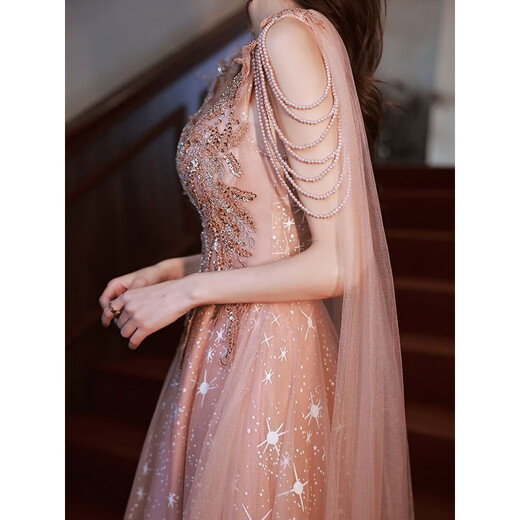 Remtin evening dress 2024 new light luxury niche high-end heavy industry banquet temperament celebrity fairy sense host female picture color 3XL
