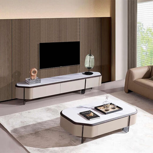 
Coffee table living room Italian light luxury rock panel bright light TV cabinet minimalist combination simple modern household small apartment stylish 13575cm long tea table TV cabinet