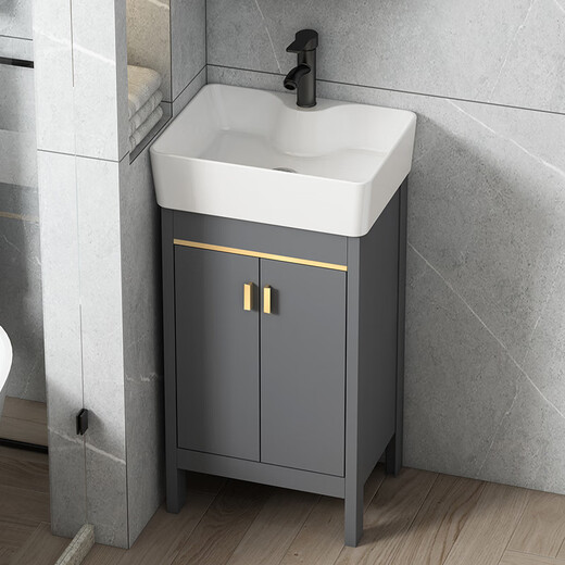 Dafify kleine Apartment Badezimmerschrank Keramik integriertes Becken bodenbestand extrem schmales Waschbeckenschrank kombinierter Balkon Waschbecken Waschbecken Waschbecken 4837 Grau 1618 Volltür-Set
