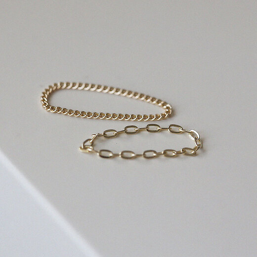 Mi Ling South Korea imported gold jewelry pure 14K gold ring stacked plain chain naked chain small soft chain tail ring pure gold ring No. 13 spot dense chain