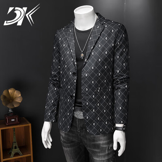 DK Brand Men's Clothing Free Casual Casual's Men's Spring and Automne Mabe imprimé Slim Fit et Suit formel Formel Suit Business Suit Business Black XL Prid.