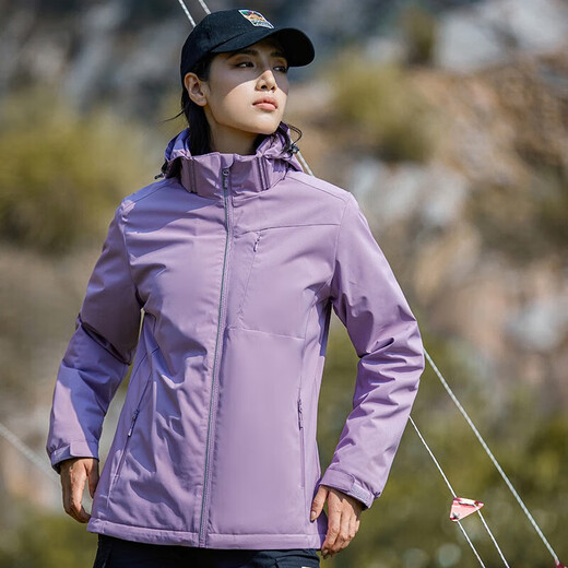Woodpecker (TUCANO) plus velvet integrated jacket for women, single-layer outdoor autumn and winter mountaineering jacket jacket warm soft shell windbreaker 9930S taro purple-women [solid color] 3XL