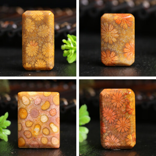 GOR胖东来品质珊瑚玉吊坠天l然水晶石玉化菊花玉挂件平安扣一图一物 4839