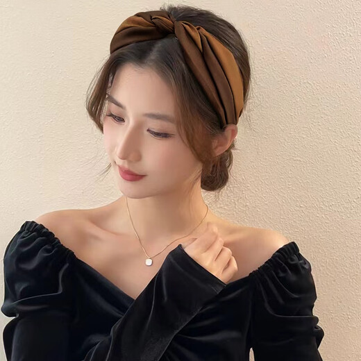 Chimera (CHIMERA) simple cross-contrast color headband for women wide-brimmed hair-pressing hair wash face outing headband coffee spelled caramel color birthday gift for girls