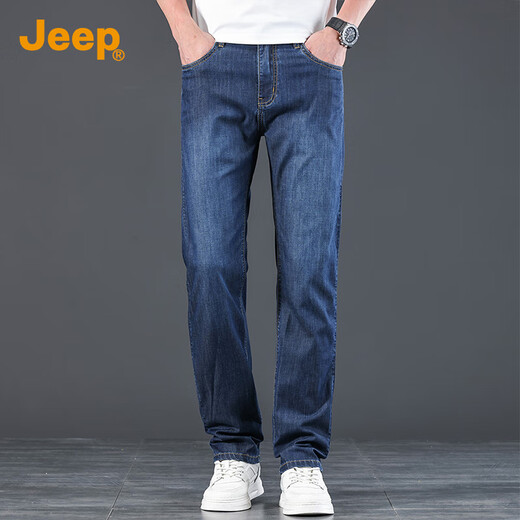 吉普（JEEP）【天丝薄款】高端牛仔裤男士2025夏季新款含桑蚕丝休闲直筒裤子男