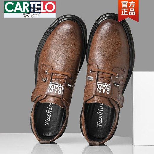 卡帝乐鳄鱼（CARTELO）2025春秋真皮大头休闲皮鞋男款软底英伦风马丁工装鞋子男加绒棉鞋 9908黑灰色 38