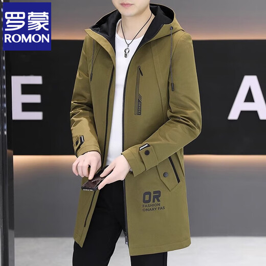 ROMON windbreaker men's mid-length 2025 autumn and winter new velvet coat slim and handsome windbreaker cotton jacket casual trendy brand K70 gray velvet velvet 2XL recommended 145-160Jin Jin is equal to 0.5 kg