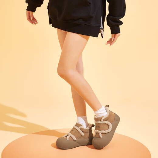 Camello (camello) más terciopelo botas de nieve cálida botas redondas zapatos de piel zapatos de pieles noreste botas para mujeres L23W245208 marrón (alto) 36
