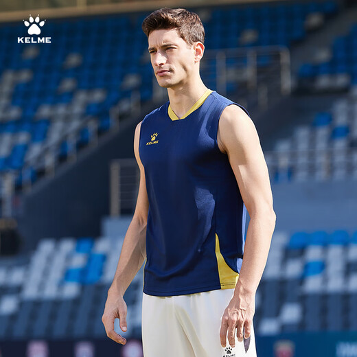 Kelme (Kelme) Sportsweste Sommer Neue schweißresistente und atmungsaktive Fußballtraining ärmellose T-Shirt Laufen kontrastierende Top Navy Blue XL