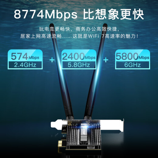 Yilian (edup) Wifi7 Gigabit E-Sports Wireless Network Tarjeta 8774M Triple-Band 5G Desktop Computer Interfaz PCIe Bluetooth 5.4