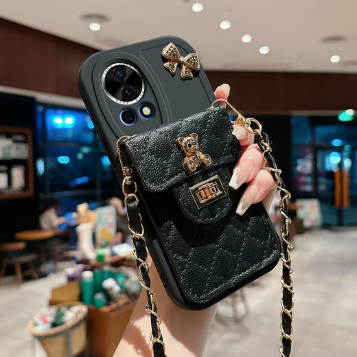 Luo Luou Huawei nova13 mobile phone case crossbody lanyard shell nova13Pro chain strap MIS-AL00 silicone shell protective case oblique cross-card bag anti-fall full-pack soft shell women's model [White-diamond bear card bag model] + crossbody lanyard + screen protector Huawei nova13