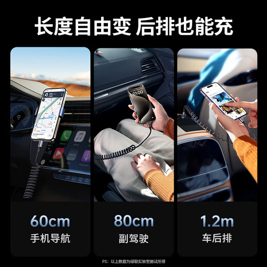 Green Connect [Car Spring Telescopic] Двойная головка Type-C Кабель данных PD100W/66W Super Fast Barging CTOC подходит для Apple 17/16/15 Huawei Xiaomi Pablet Laptop