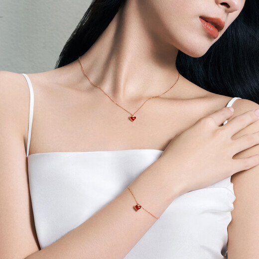 Chow Tai Fook ENZO small red heart 18K gold love carnelian diamond necklace EZV8202 birthday gift 40cm