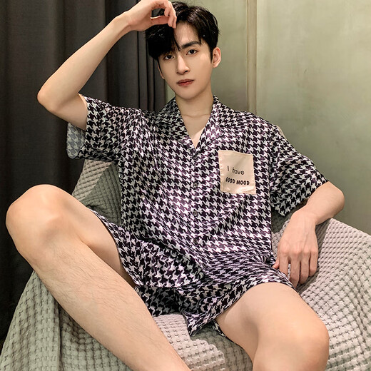 Célébrité Internet modale Pajamas Pyjamas Men's Summer Ice Silk Silk à manches minces de vêtements pour la maison pour jeunes d'été G841 L 100 ~ 130jin [Jin est égal à 0,5 kg]
