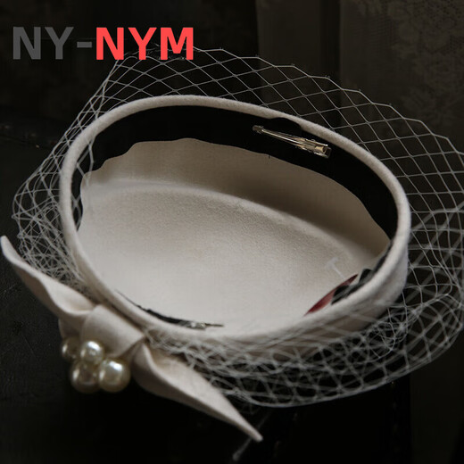 NY-NYM Französisch Elegant Britisch Retro Mesh Beret Wolle Wolle Hochzeits Bankett Weißer Brautkopfschmuck Weißer Durchmesser etwa 17 cm/mit Clip