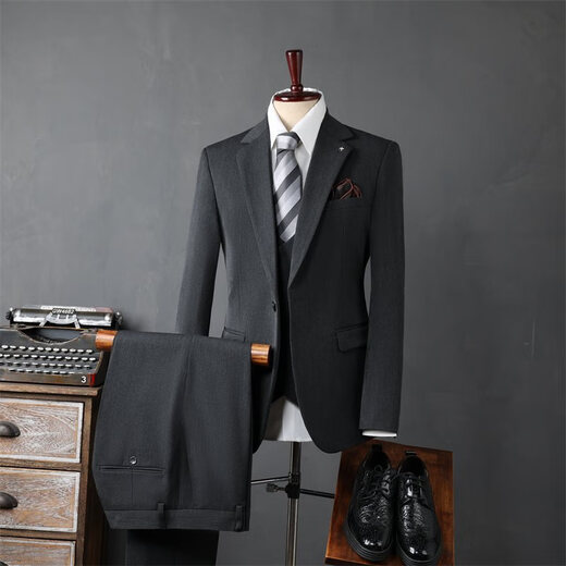 SUSTYLE international first-line brand high-end suit suit male groom wedding dress British business slim commuter suit black (suit + trousers) gift box XL 125-135Jin Jin equals 0.5 kg