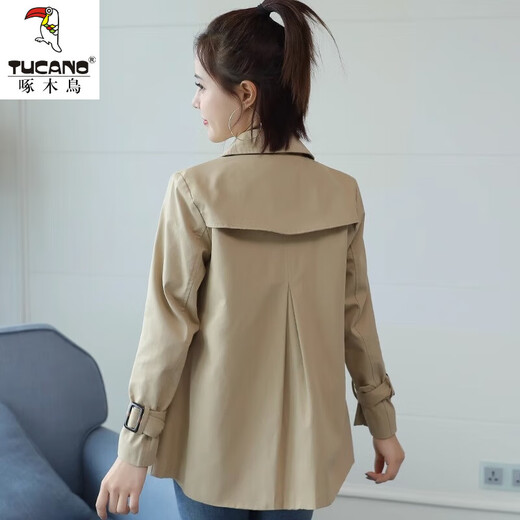 Woodpecker short windbreaker for women petite 2024 new spring and autumn Korean style temperament and style women's khaki windbreaker jacket khaki version with lining L Recommendation 106-120