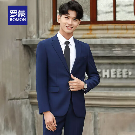 Luo Meng suit suit men's Korean version slim fit jacket groomsman groom wedding business professional formal small suit men two-button black top + trousers + shirt + tie 3XL
