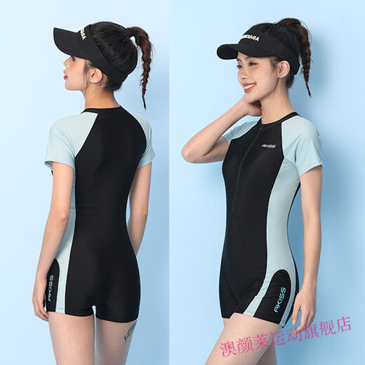 Swimsuit for girls, teenagers, junior high school students, exam training, one-piece boxer conservative sports swimsuit, navy + swimming goggles, swimming cap, earplugs, nose clip, M M70-85Jin Jin is equal to 0.5 kg