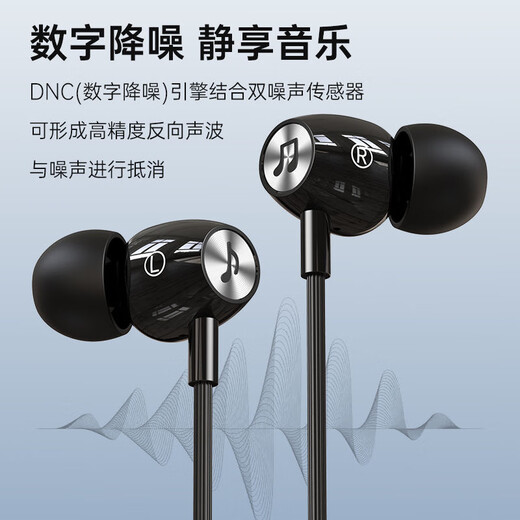 Haowei Type-C earphones in-ear wired suitable for oppo Huawei vivo Xiaomi mobile phone Android round hole high quality karaoke heavy bass with microphone noise reduction earplugs Type-C interface note black