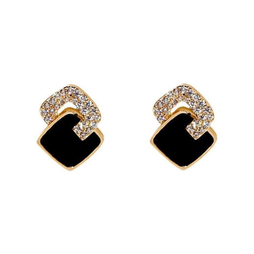 RSRDDY Old Phoenix 9999 sterling silver black earrings, the same style, new style earrings for women with autumn and winter temperament, niche round faces, silver needles, gold rhinestone earrings + geometric square earrings, two pairs, the same style as Lao Fengxiang