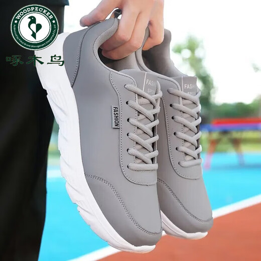 
Woodpecker Sneakers Men's 2024 Autumn and Winter New Casual Lightweight Trendy and Versatile Leather Waterproof Student Running Shoes 14088 Gray 38